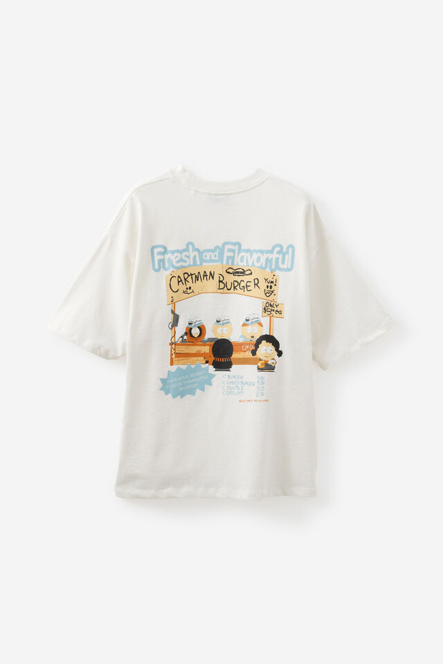 South Park X Half Half Box Fit Tshirt, LCN SOU CLOUD/CARTMAN BURGER