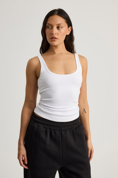 Authentics Scoop Neck Tank, WHITE