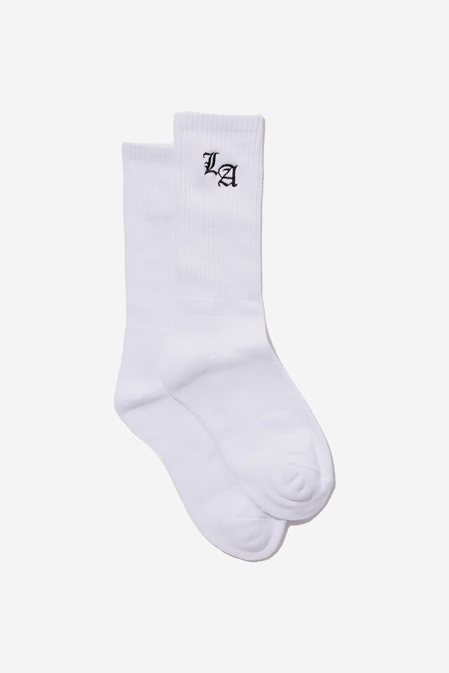 Retro Ribbed Socks, LA WHITE