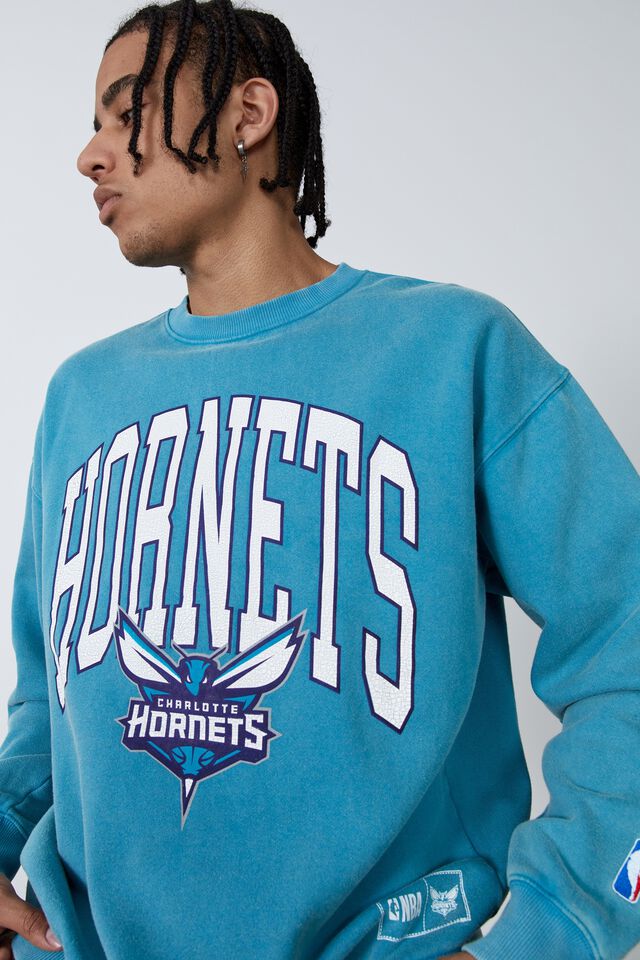 NBA Charlotte Hornets Oversized Crew, LCN NBA WASHED TEAL/HORNETS CURVED