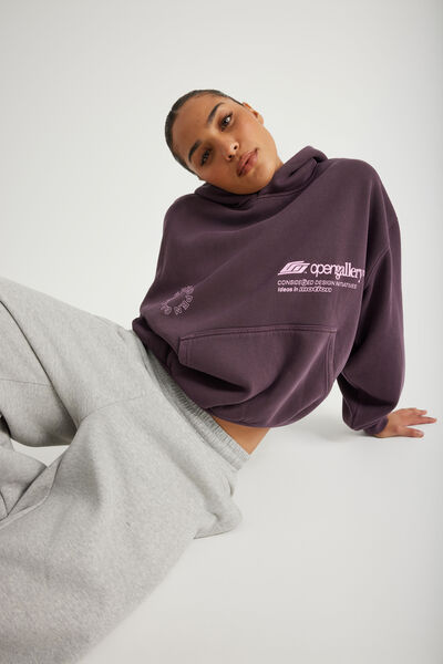 Open Gallery Boxy Hoodie, OG WASHED FROZEN BERRY/CONSIDERED DESIGN