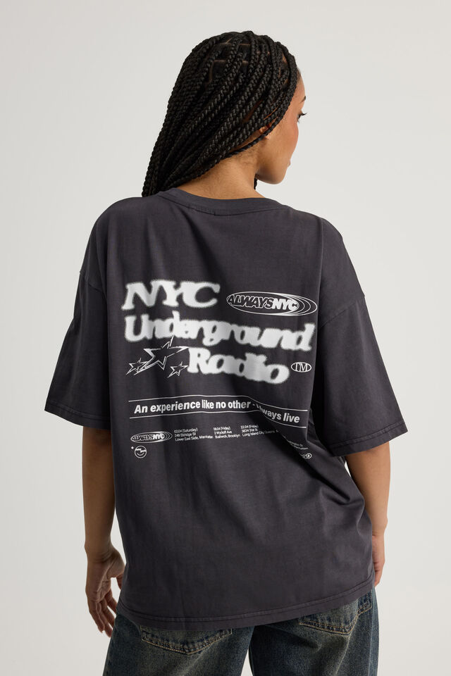 Oversized Graphic Tee, WASHED BLACK/NYC UNDERGROUND