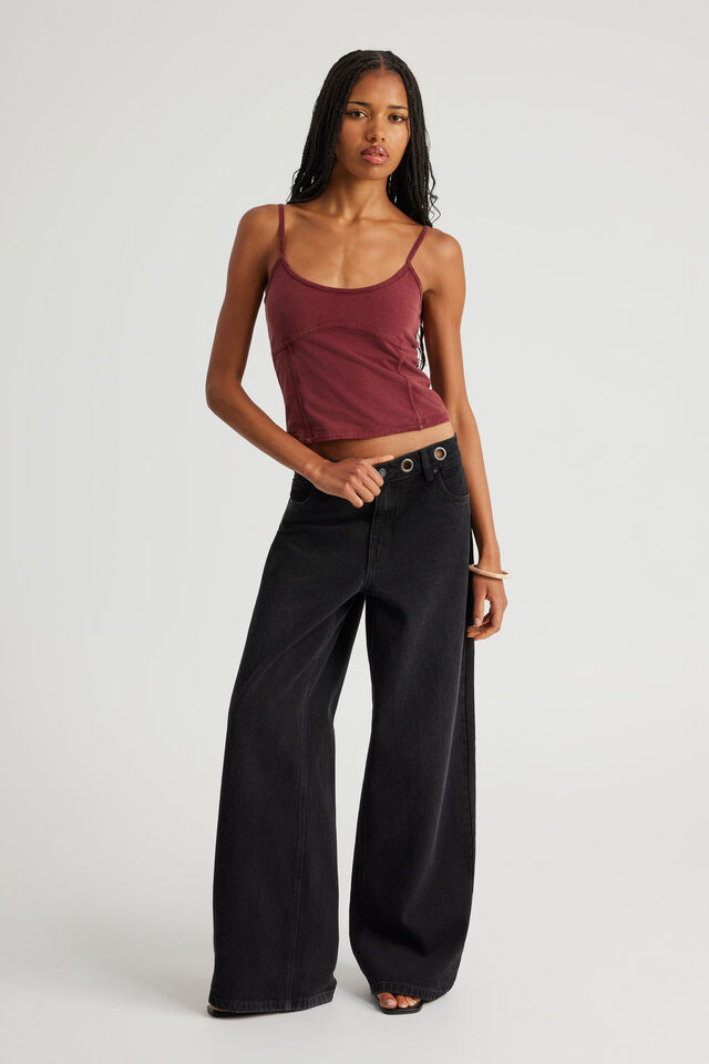 Panelled Scoop Neck Tank, WASHED MERLOT