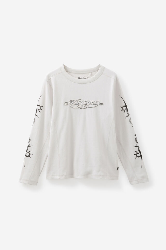 Notion X Smolbrat Shruken Long Sleeve Tshirt, PUMICE/SMOLBRAT NOTION CROWN