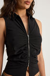 Zip Front Sleeveless Shirt, BLACK - alternate image 4