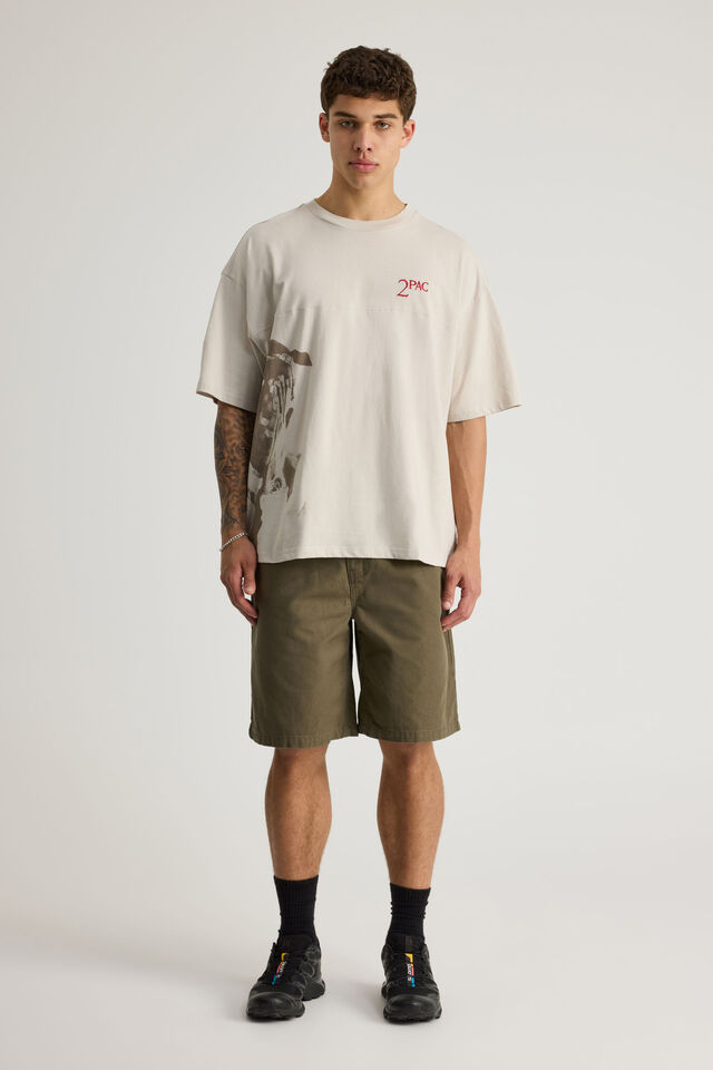 Box Fit Music Merch T Shirt, LCN BRA PEBBLE/TUPAC TONAL