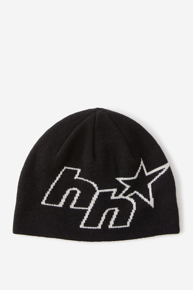 Half Half Beanie, BLACK/WHITE