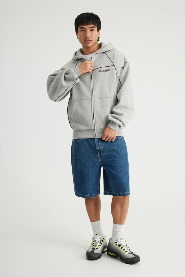 Half Half Zip Thru Hoodie, HH GREY MARLE/PANEL