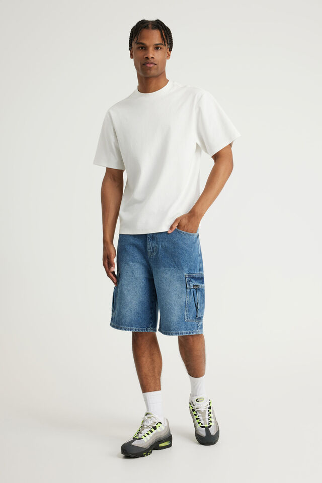 Half Half Cargo Denim Short, TIDAL BLUE