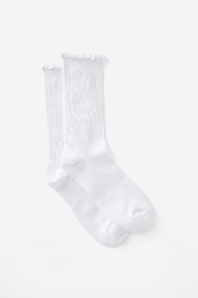 Girls Everyday Crew Sock, WHITE LETTUCE EDGE