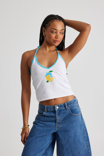 Graphic Halter Top, WHITE/LEMONS