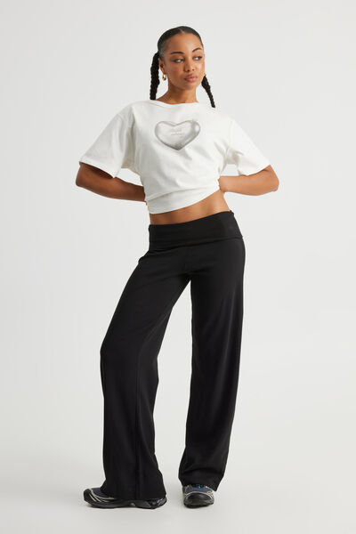 Roll Over Straight Leg Pant, BLACK