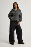Allie Zip Through Slouchy Hoodie, WASHED BLACK/BUTTERFLY - alternate image 2