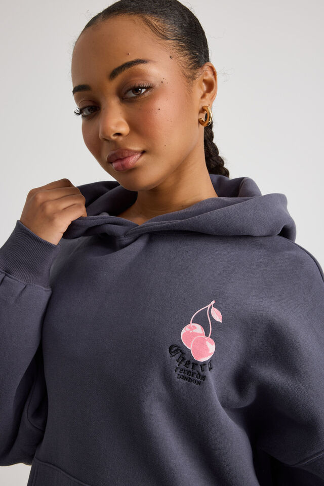 Harley Slouchy Hoodie, IRON GREY/CHERRY RECORDS