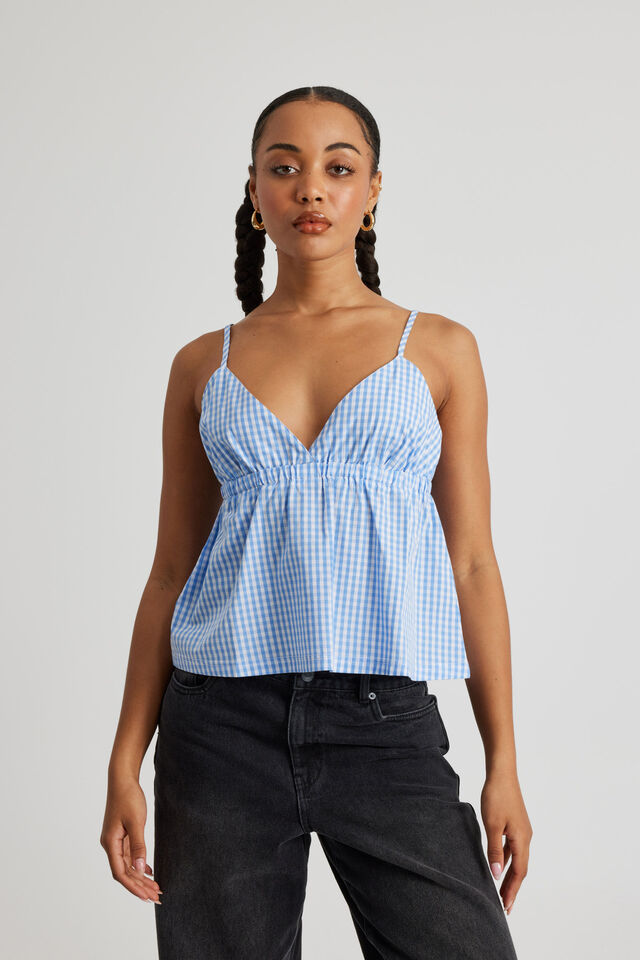 Charlotte Cross Over Cami, BLUE GINGHAM