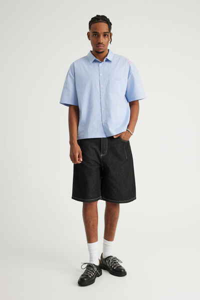 Authentics Baggy Denim Short, CRISP BLACK/WHITE STITCH