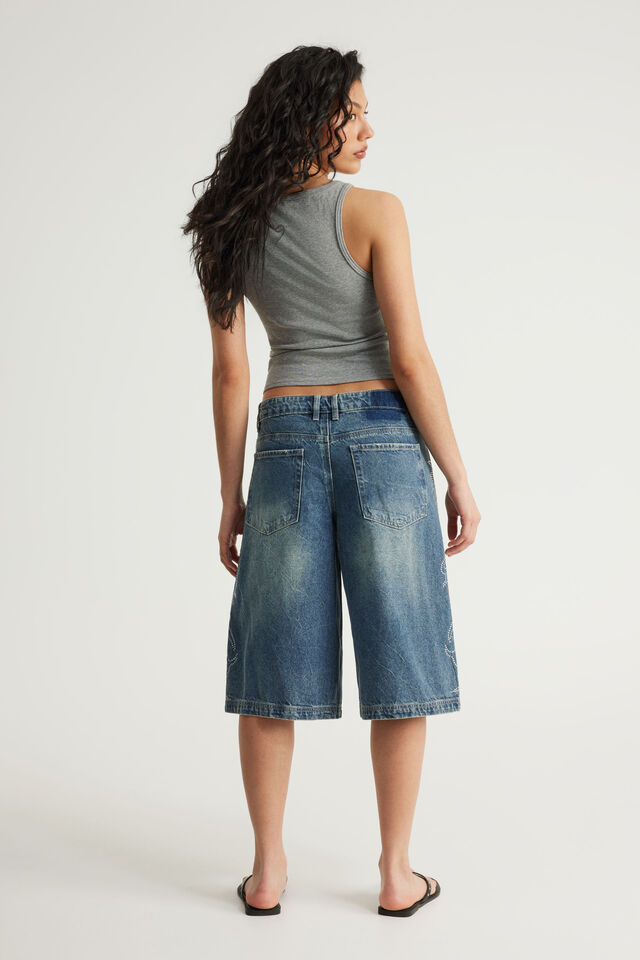 Mega Baggy Jort, SPOILED BLUE/CRYSTAL FLAMES