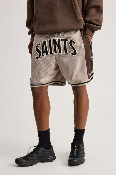 Nfl Basketball Short, LCN NFL BEIGE CEDAR/SAINTS PANELLED