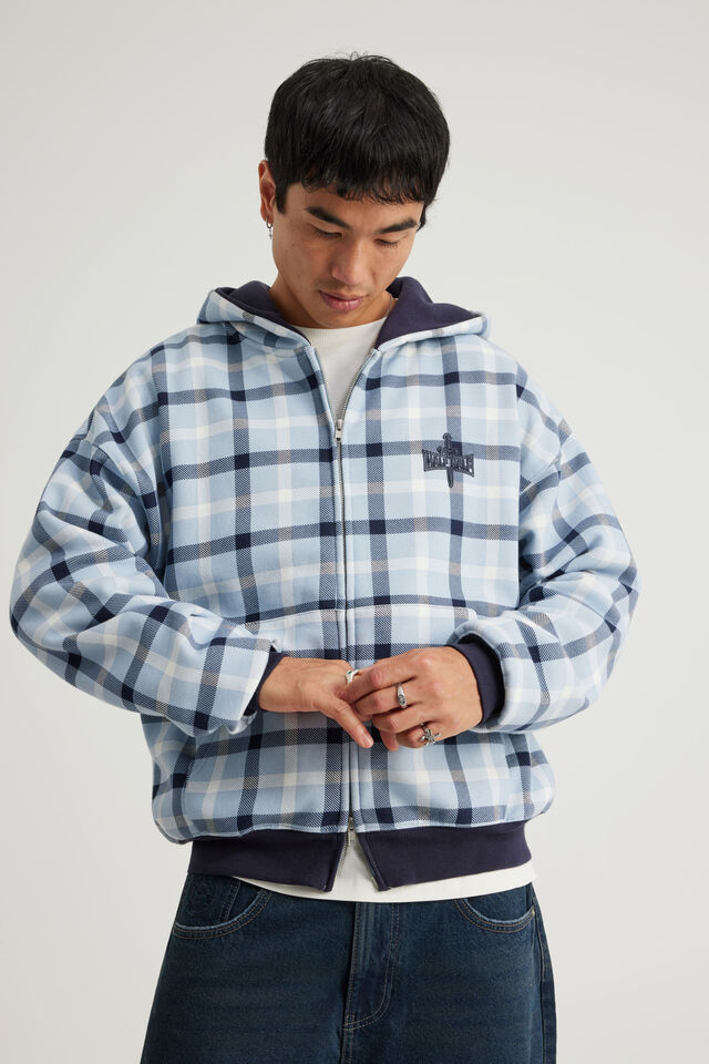 Half Half Zip Thru Hoodie, HH CITY SKY CHECK