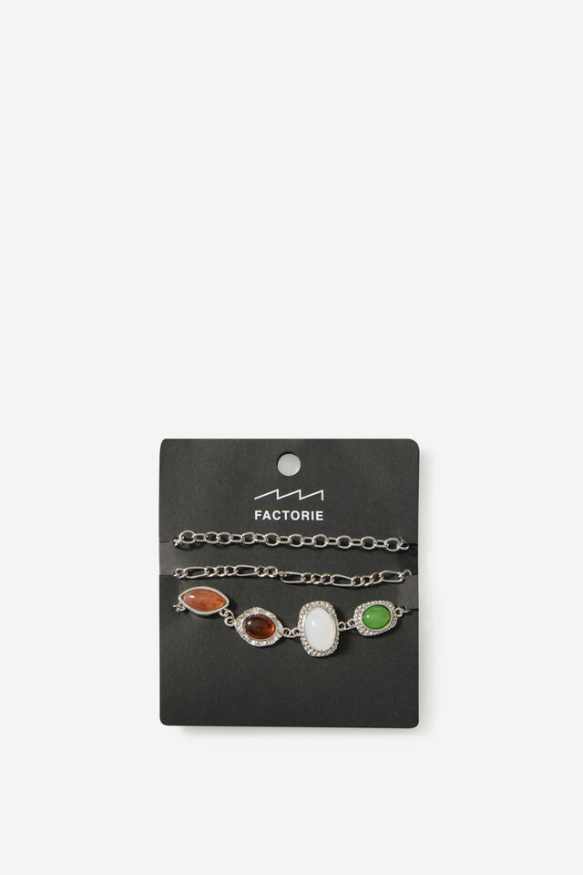 Stack Stone Bracelet Pack, SILVER