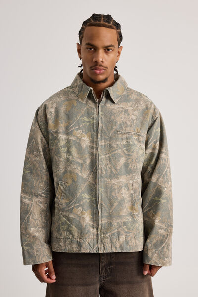 Half Half Washed Coach Jacket, HUNTER CAMO