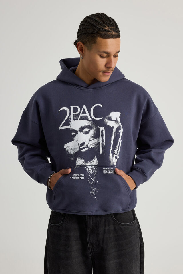 Music Merch Hoodie, LCN BRA ARCTIC NAVY/TUPAC LOFI