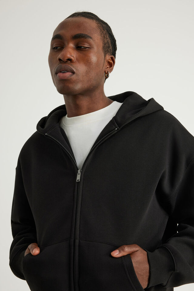 Authentics Boxy Zip Thru Hoodie, BLACK
