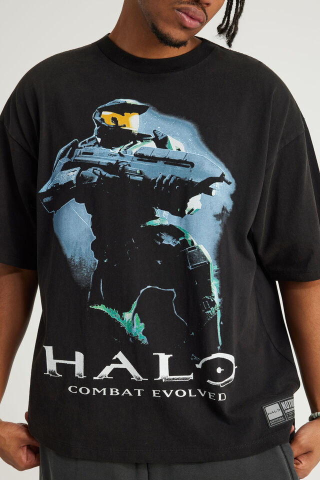 Ntn X Xbox Box Fit Tshirt, LCN XBOX WASHED BLACK/HALO