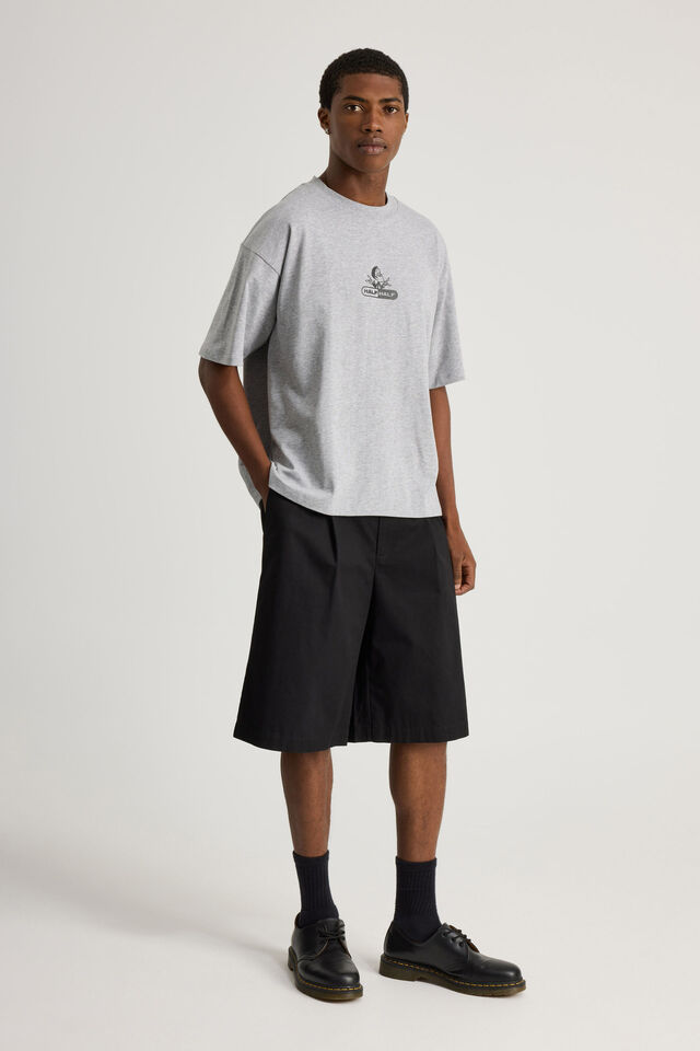 Cartoon Network X Half Half Box Fit Tshirt, LCN WB STEEL MARLE/GRIMM HALF HALF