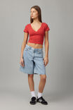 Estelle Short Sleeve Wrap Top, RANCH RED - alternate image 2