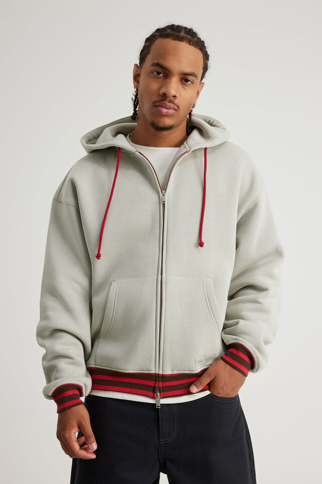 Open Gallery Zip Thru Hoodie, OG LIMESTONE/RED STRIPE