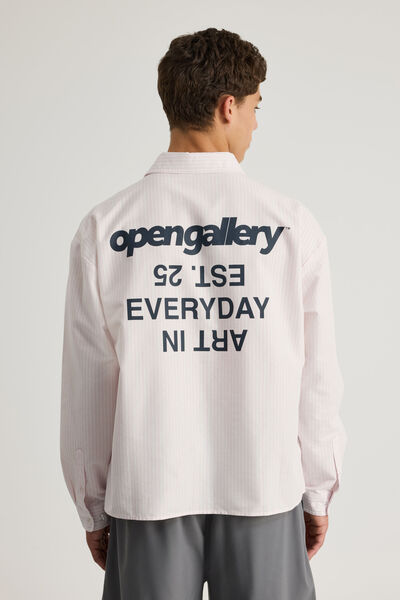 Open Gallery Boxy Cropped Long Sleeve Shirt, OG ICE PINK PINSTRIPE/EVERYDAY