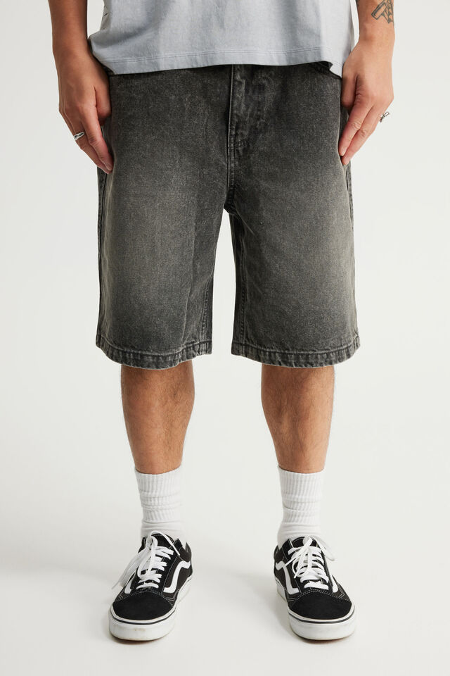 Notion Baggy Denim Short, SMOKEY GREY/RAW EDGE APPLIQUE