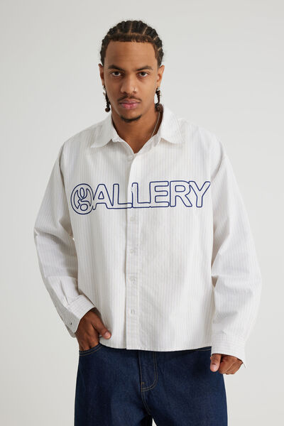 Open Gallery Boxy Cropped Long Sleeve Shirt, OG CLOUD STRIPE / CORPORATE BLUE GALLERY