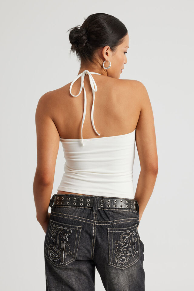 Tie Neck Halter Top, CLOUD