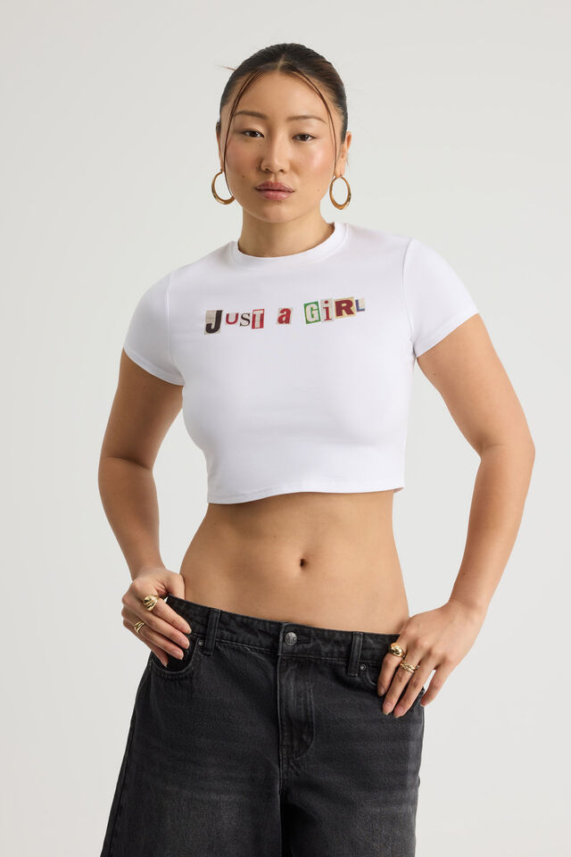 Fitted Graphic Tee, WHITE/JUST A GIRL