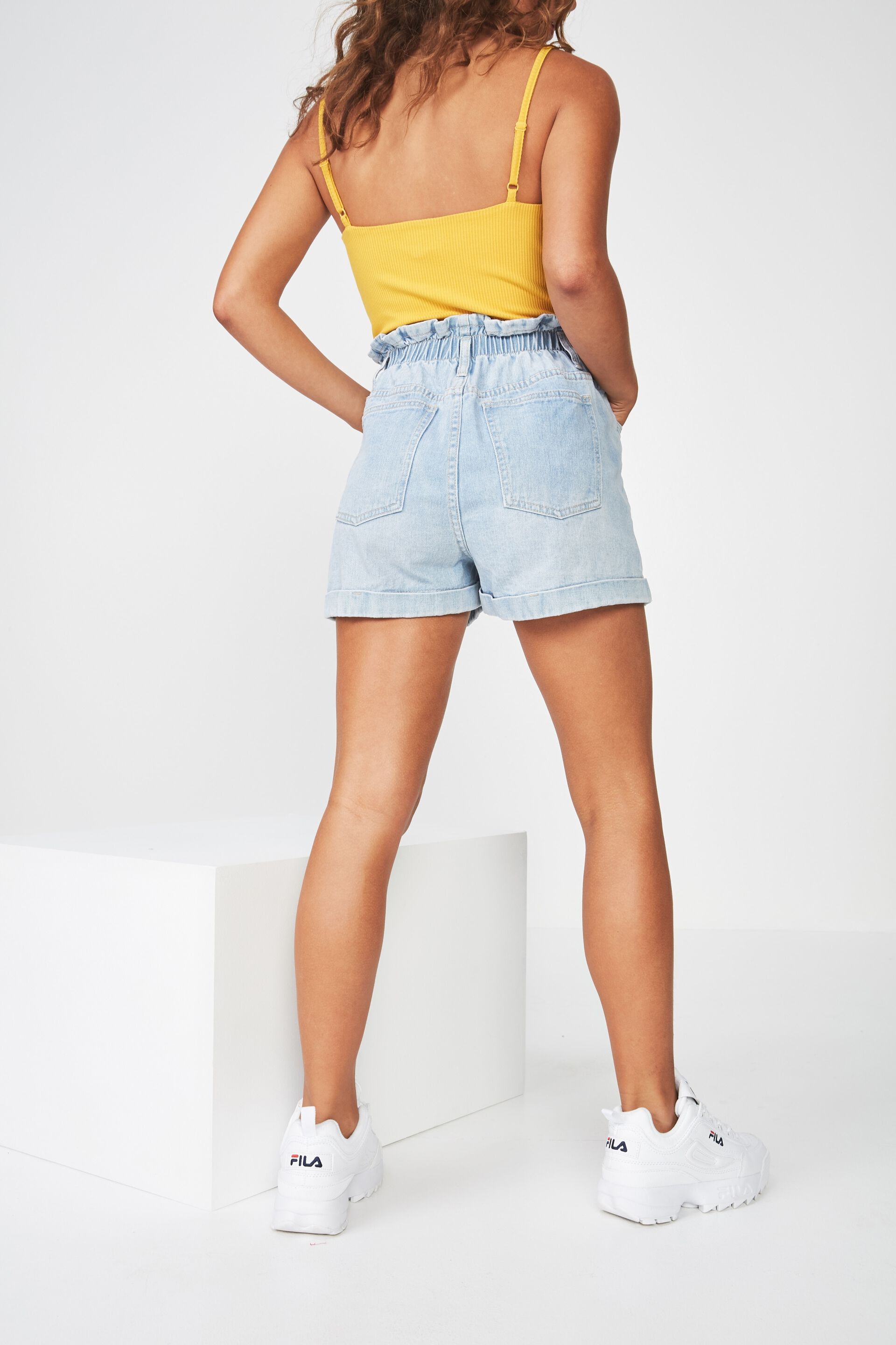 denim paperbag short