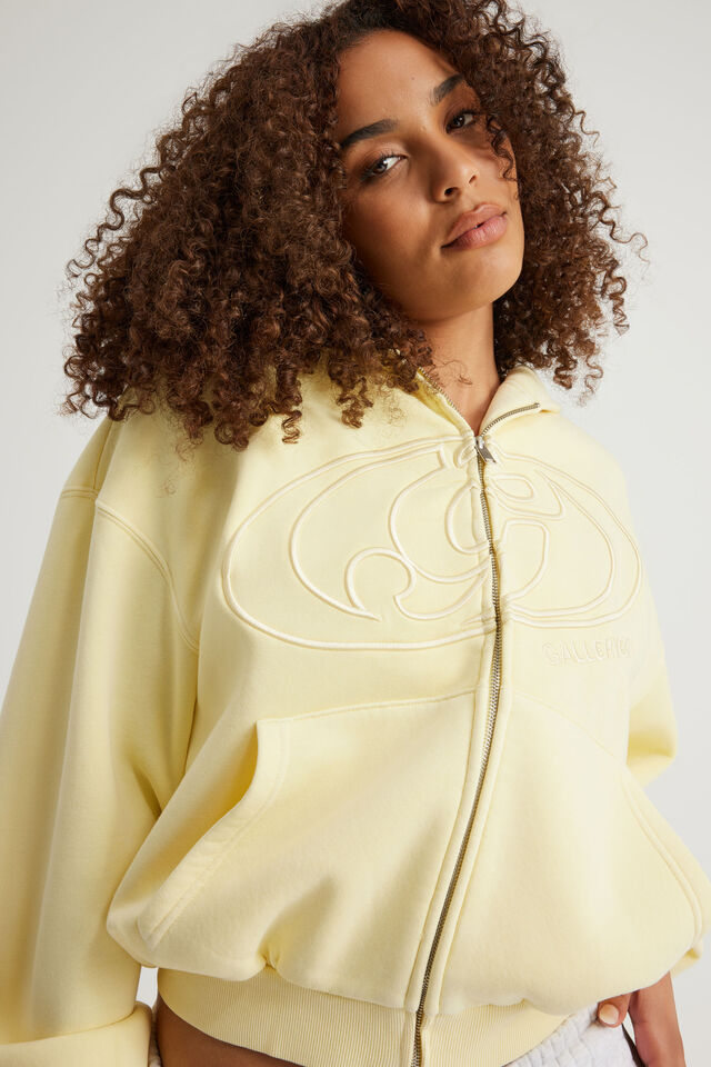 Open Gallery Boxy Zip Through Hoodie, OG WASHED BUMBLE YELLOW/GALLERY SWIRL