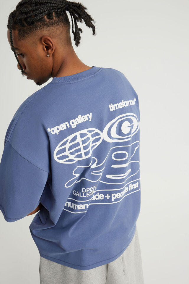 Open Gallery Box Fit Tshirt, OG BLUE FIN/TIME FOR NOW