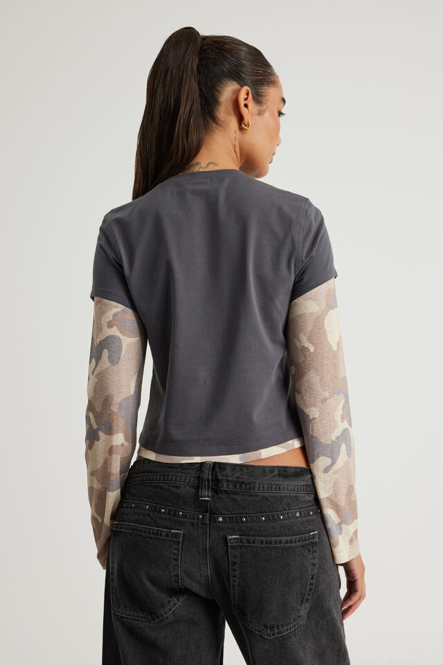 Layered Long Sleeve Top, SLATE/CAMO