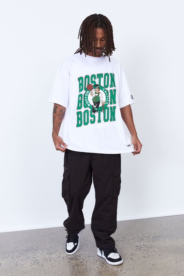 NBA Boston Celtics Oversized T Shirt, LCN NBA WHITE/BOISTON CELTICS TRIPLE
