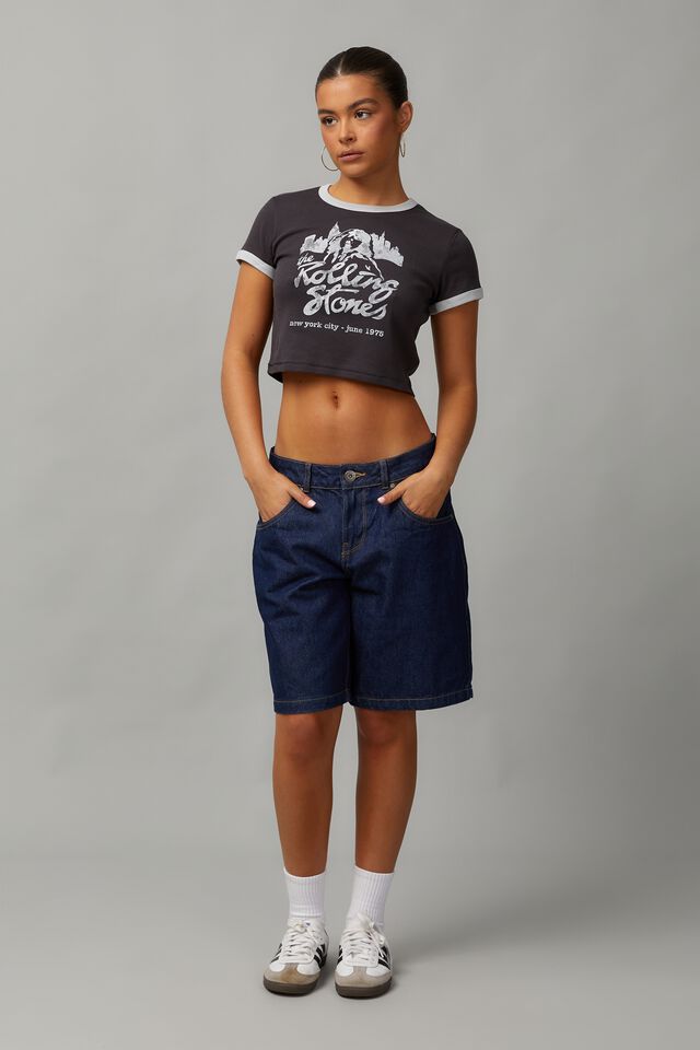 Licensed Cropped Fitted Graphic Tee, LCN BRA ROLLING STONES / PHANTOM