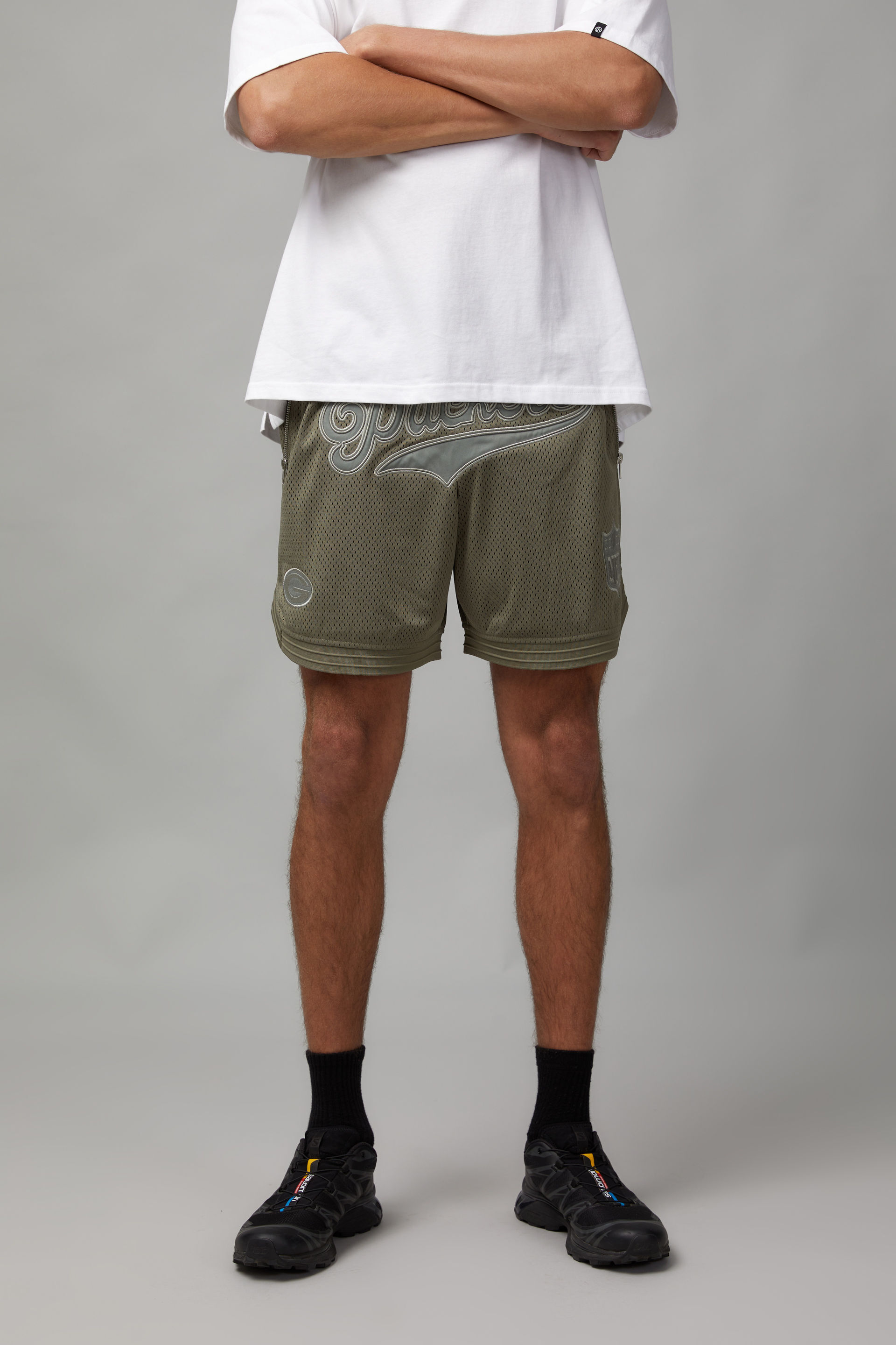 Khaki basketball shorts sales