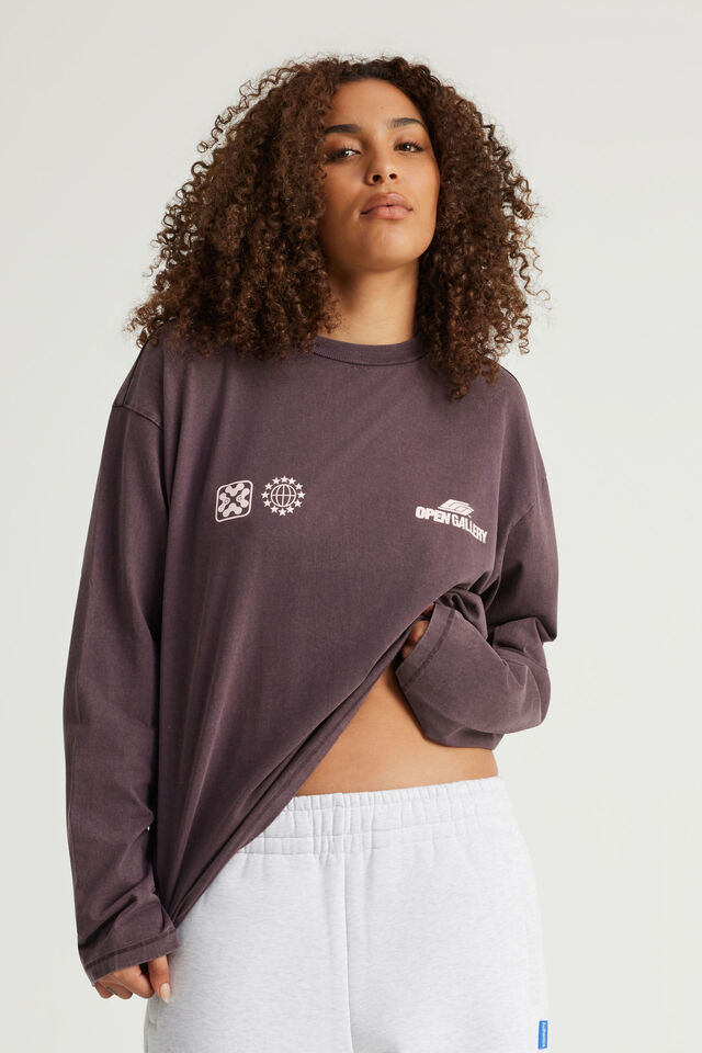 Open Gallery Long Sleeve Boxy Tshirt, OG WASHED FROZEN BERRY/OG PATCH