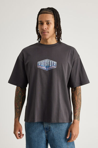 Half Half Heavyweight Box Fit Graphic Tshirt, HH SLATE/HALF HALF CHROME