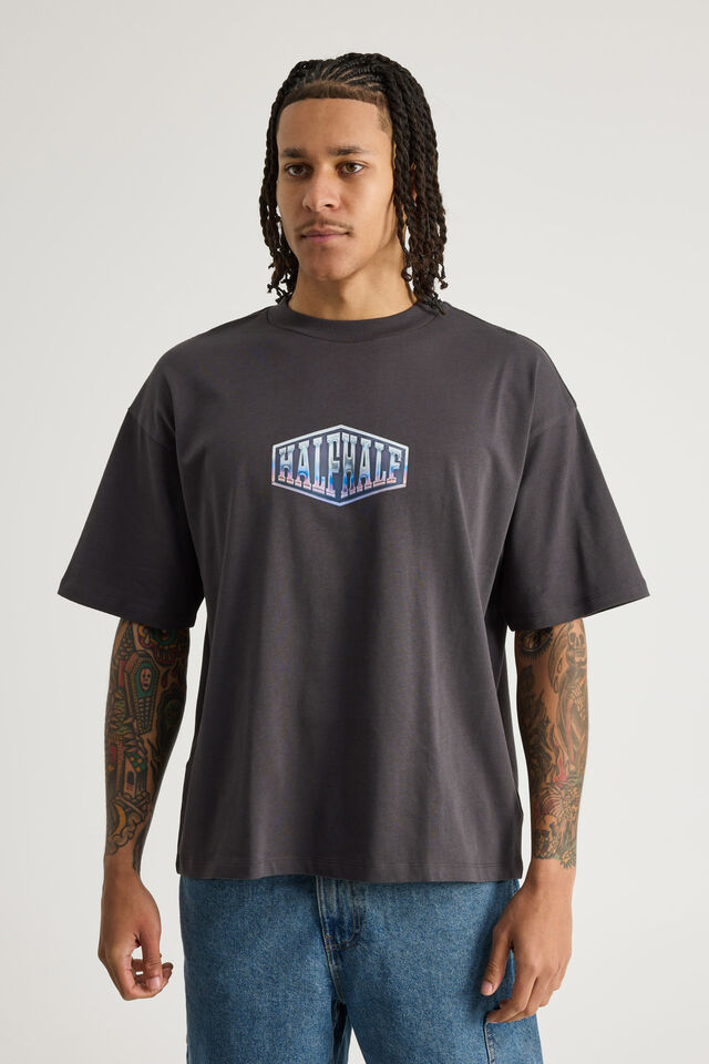 Half Half Heavyweight Box Fit Graphic Tshirt, HH SLATE/HALF HALF CHROME