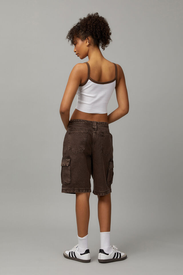 Marley Denim Cargo Jort, WASHED CHOCOLATE