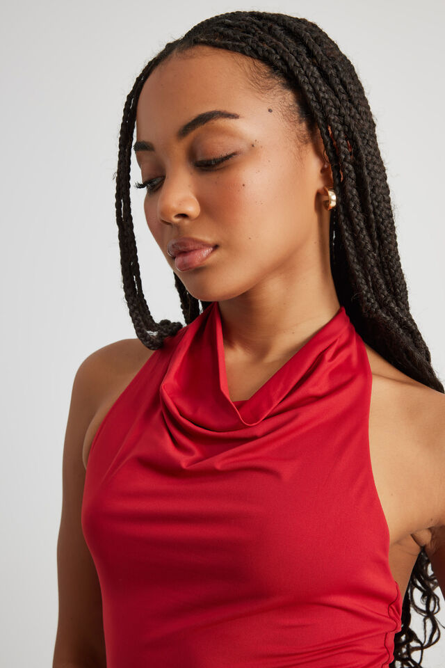 Bella Cowl Neck Halter, RED