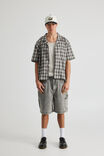 Boxy Cropped Short Sleeve Shirt, BLACK GREY CHECK - alternate image 2