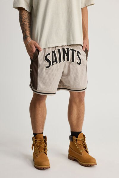 Nfl Basketball Short, LCN NFL BEIGE CEDAR/SAINTS PANELLED